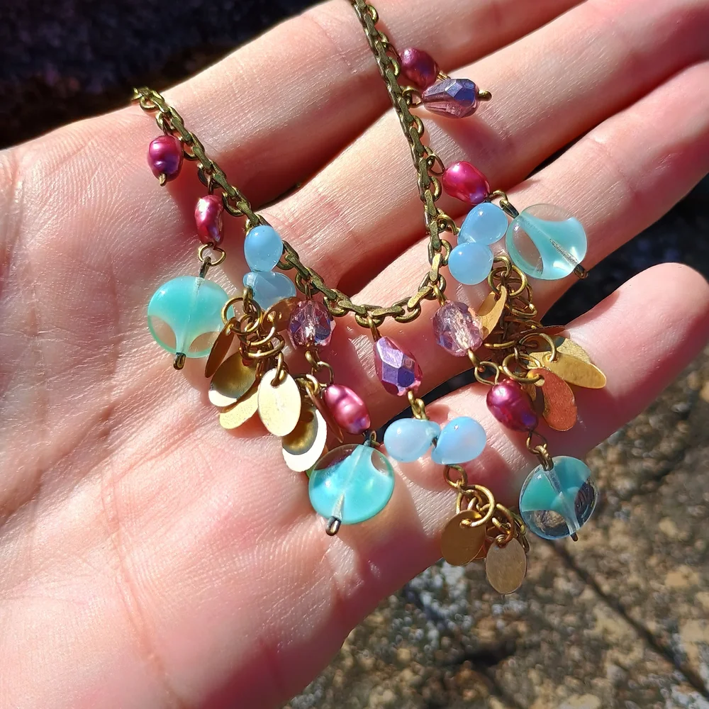 VTG gypsy core style charm necklace, deco style necklace, Pearl Necklace, Siren